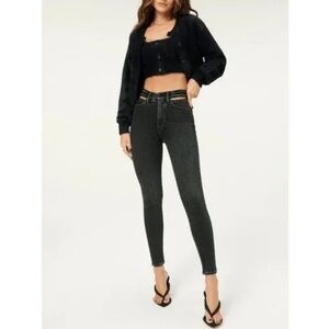 NWOT Good American Good Waist Slit Waistband Skinny Jeans in Faded Black Size 15